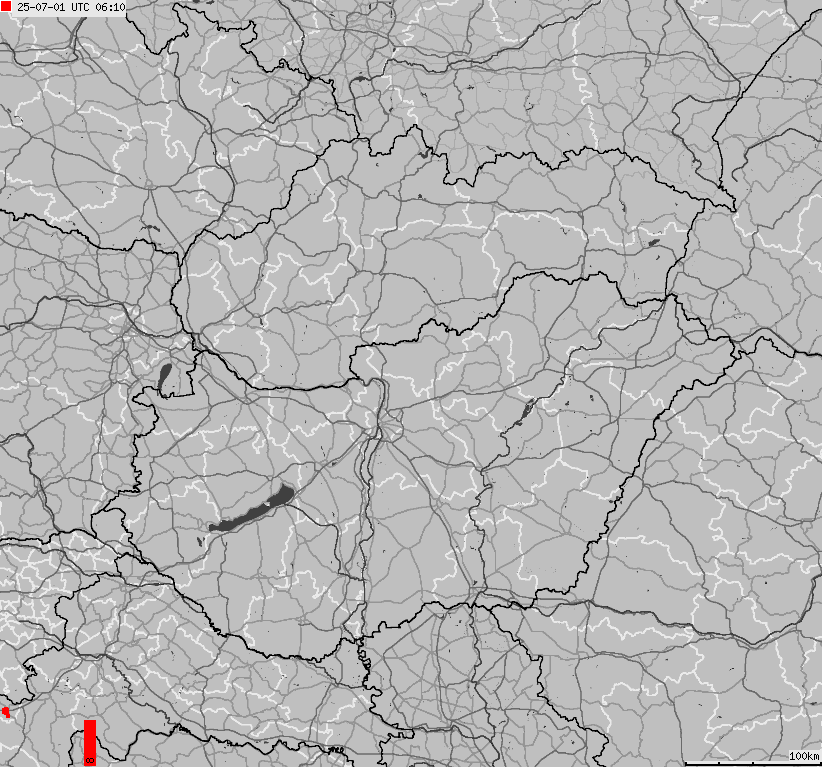 Map of lightnings across Slovakia, Hungary