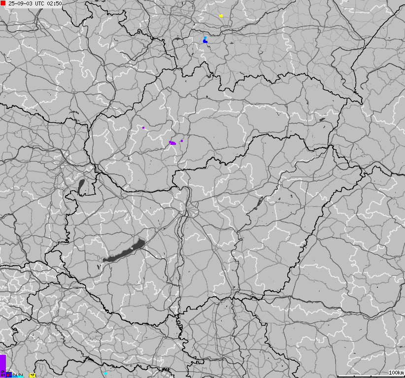 Mapa wyładowań atmosferycznych na obszarze Słowacji, Węgier