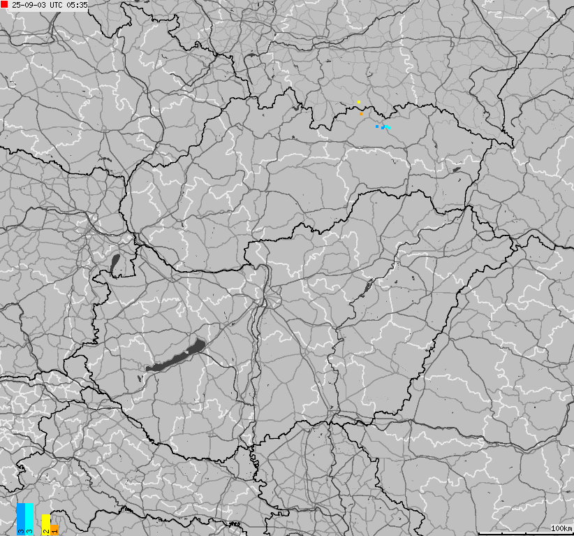 Map of lightnings across Slovakia, Hungary