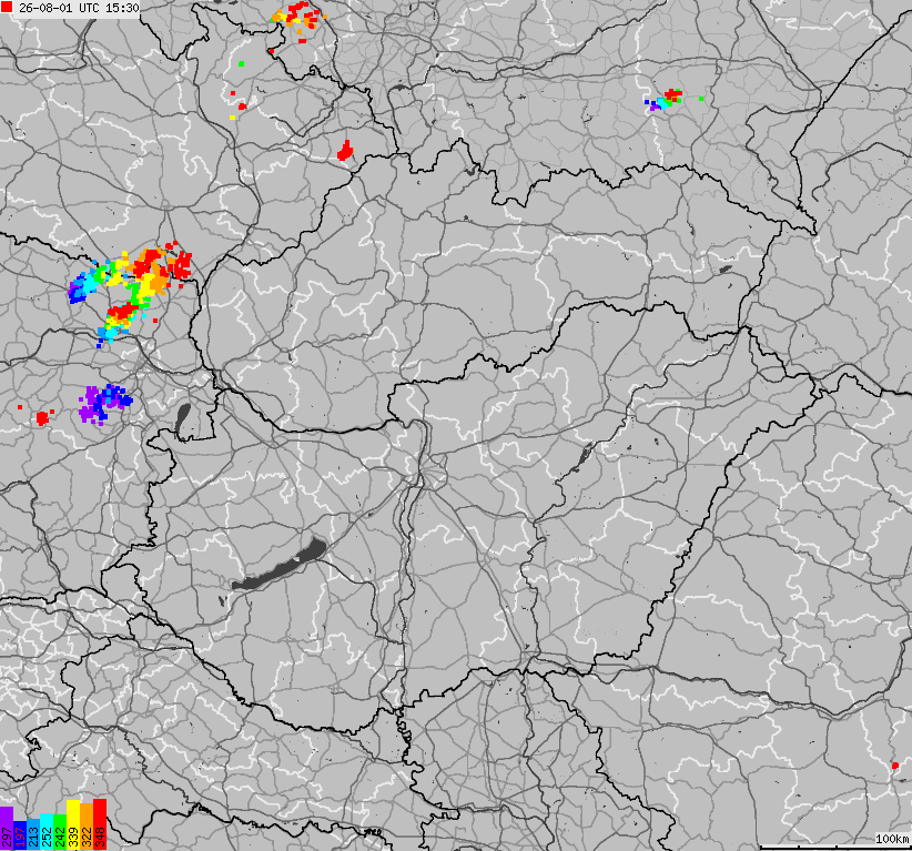 Mapa wyładowań atmosferycznych na obszarze Słowacji, Węgier