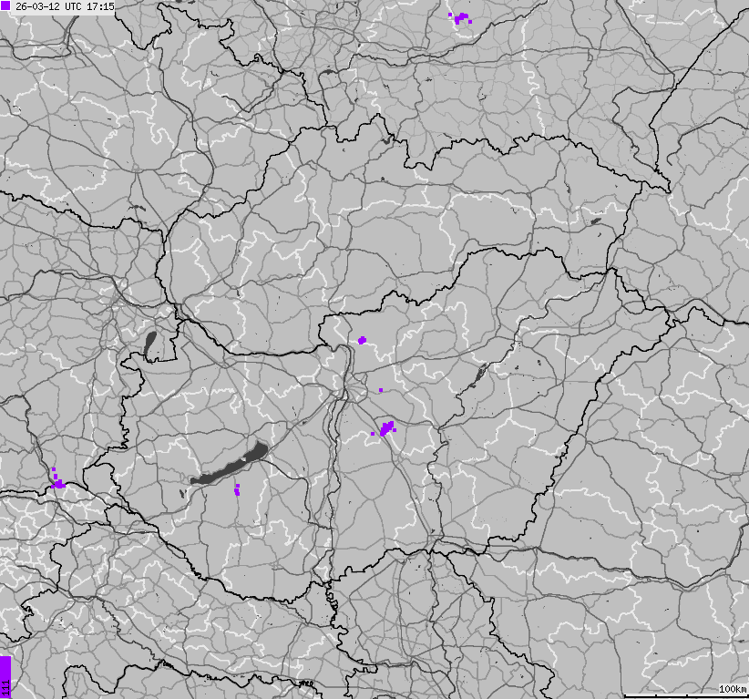 Mapa wyładowań atmosferycznych na obszarze Słowacji, Węgier