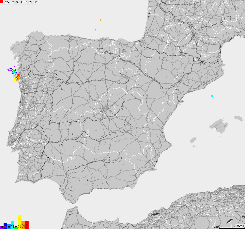 Map of lightnings Spain, Portugal