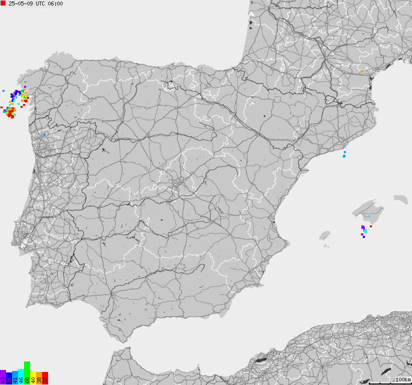 Map of lightnings Spain, Portugal