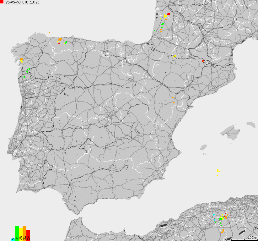 Map of lightnings Spain, Portugal