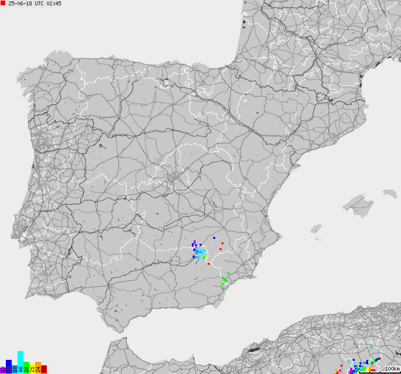 Map of lightnings Spain, Portugal