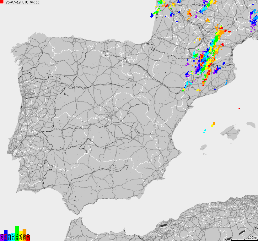 Map of lightnings Spain, Portugal