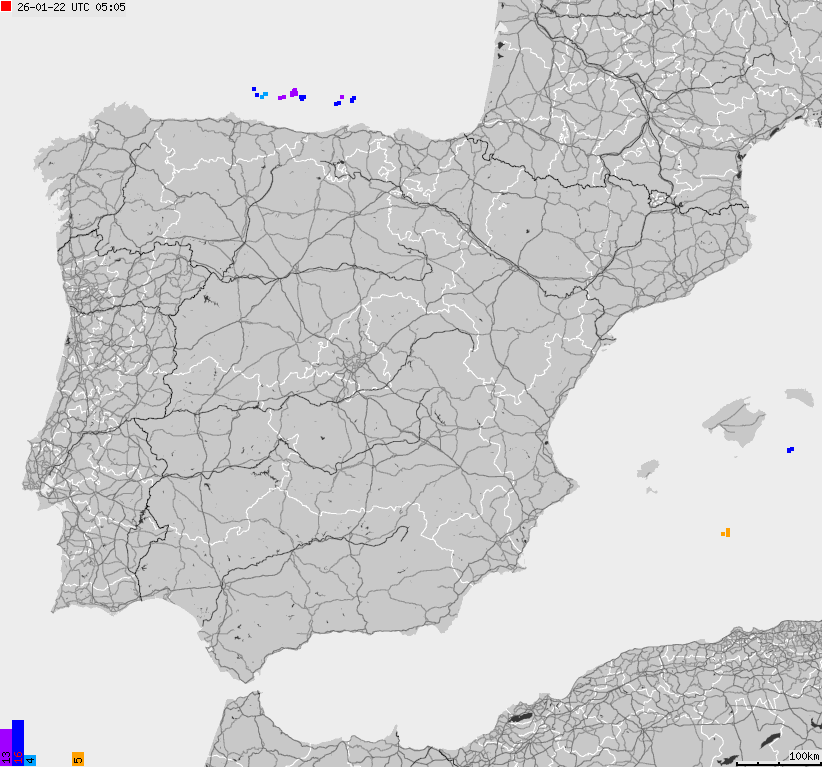 Map of lightnings Spain, Portugal