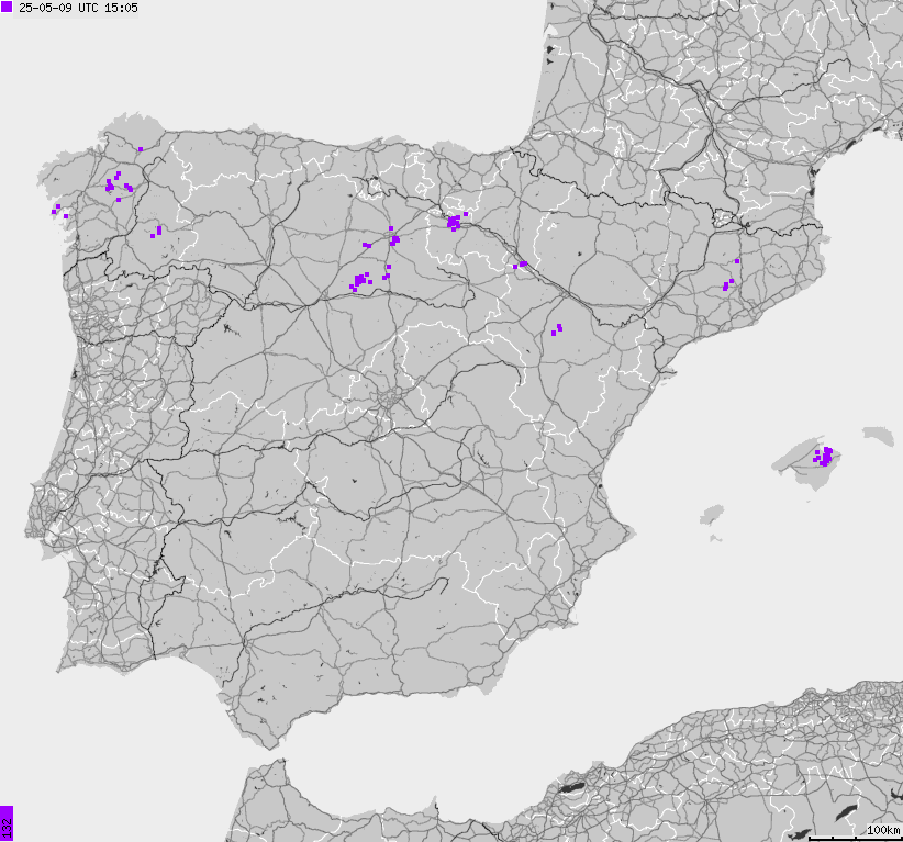 Map of lightnings Spain, Portugal