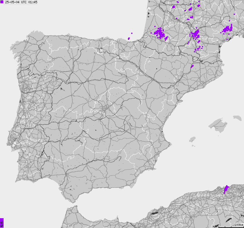 Map of lightnings Spain, Portugal