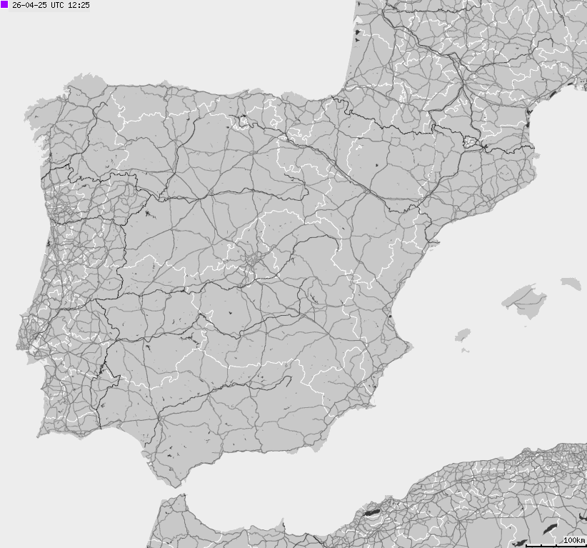 Mapa wyładowań atmosferycznych Hiszpanii, Portugalii