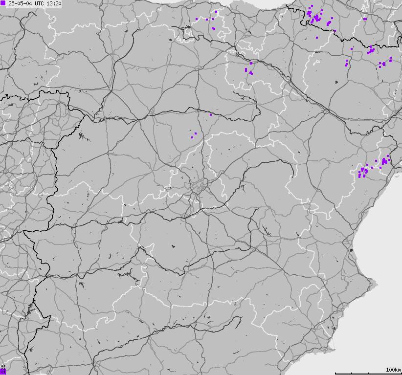 Mapa wyładowań atmosferycznych Hiszpanii, Portugalii