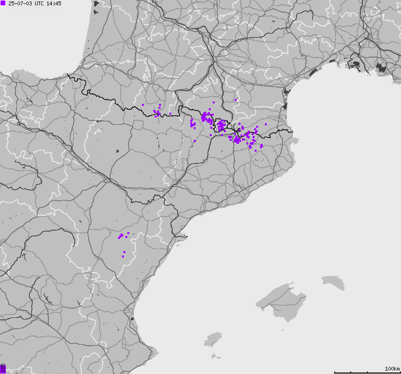 Map of lightnings Spain, Portugal