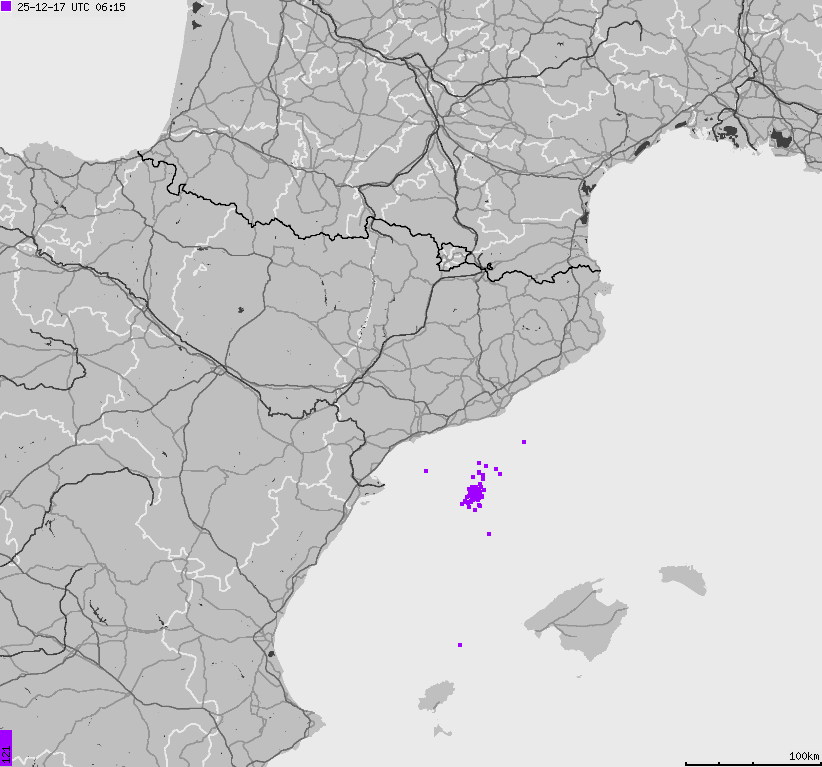 Mapa wyładowań atmosferycznych Hiszpanii, Portugalii