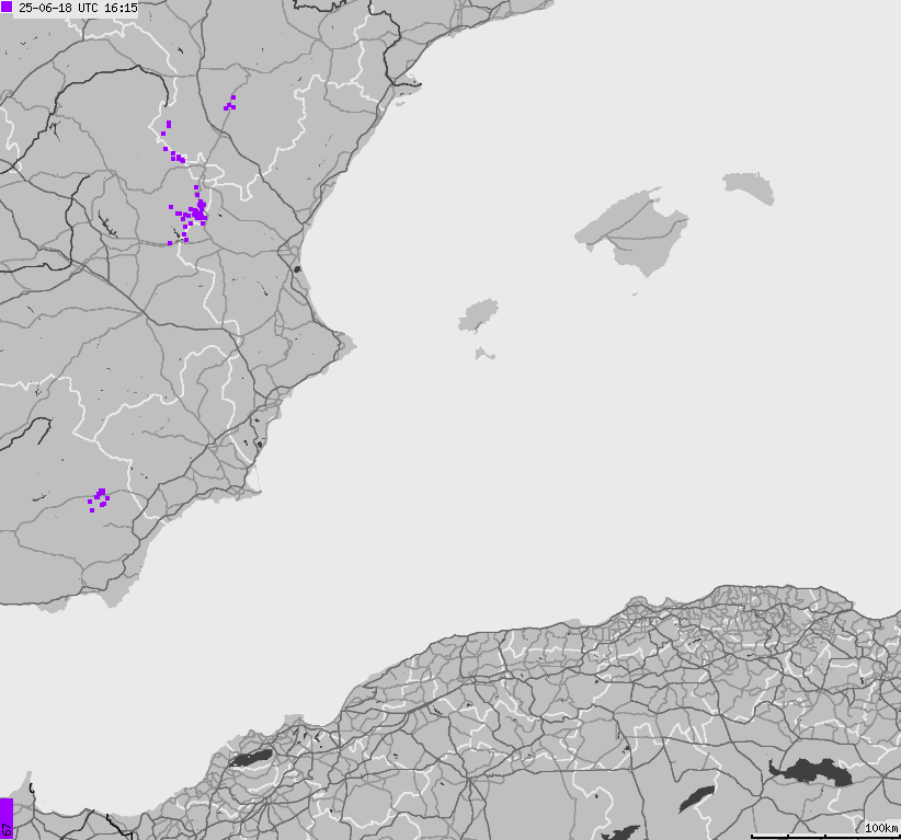 Mapa wyładowań atmosferycznych Hiszpanii, Portugalii