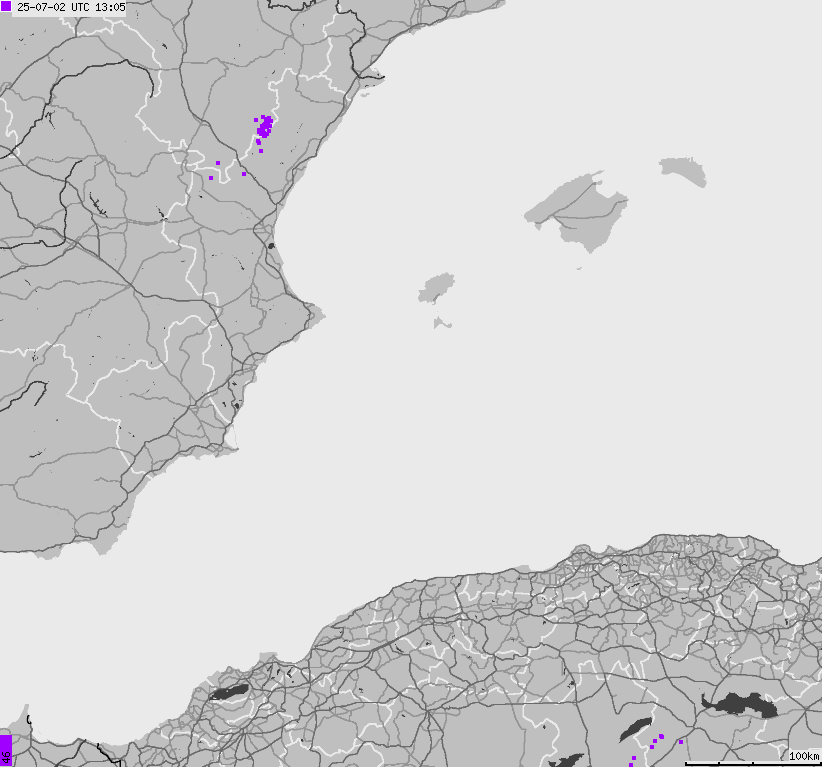 Map of lightnings Spain, Portugal