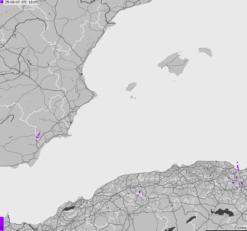 Map of lightnings Spain, Portugal