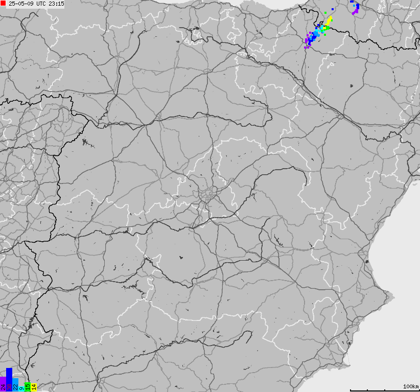 Mapa wyładowań atmosferycznych Hiszpanii, Portugalii