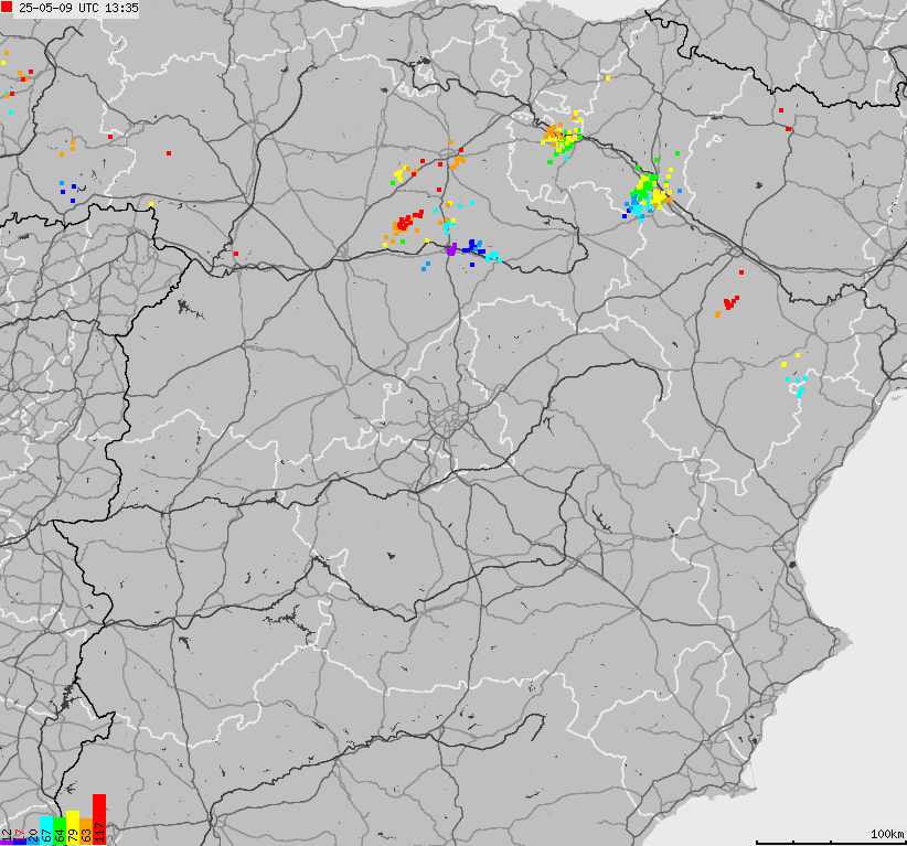 Map of lightnings Spain, Portugal