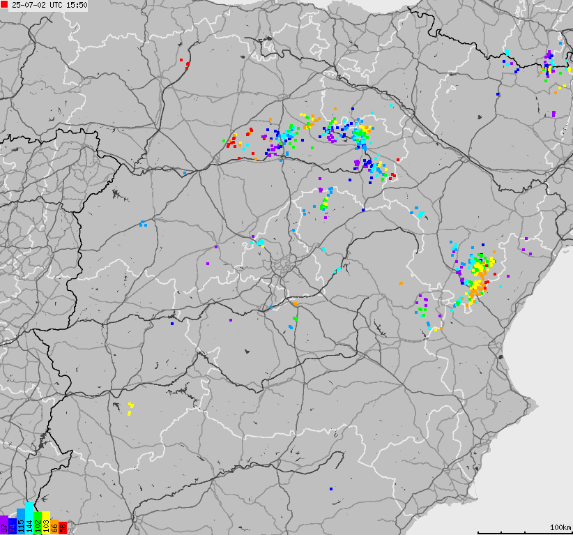 Mapa wyładowań atmosferycznych Hiszpanii, Portugalii