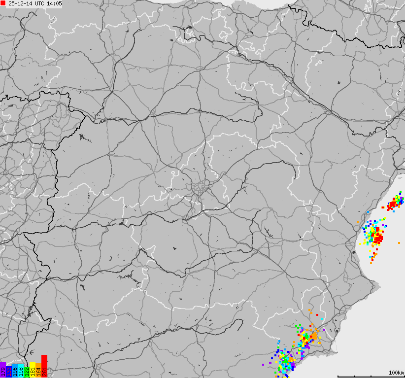 Mapa wyładowań atmosferycznych Hiszpanii, Portugalii