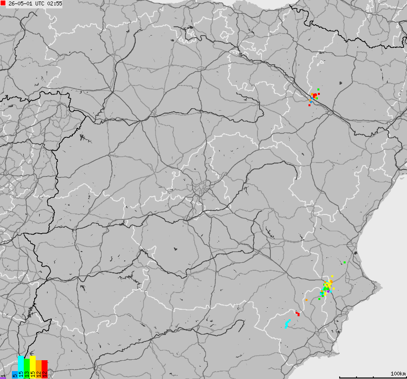 Mapa wyładowań atmosferycznych Hiszpanii, Portugalii