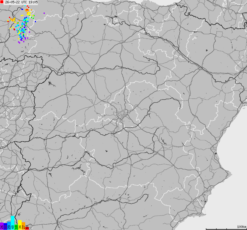 Mapa wyładowań atmosferycznych Hiszpanii, Portugalii