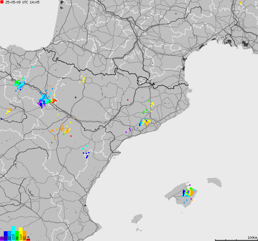 Map of lightnings Spain, Portugal