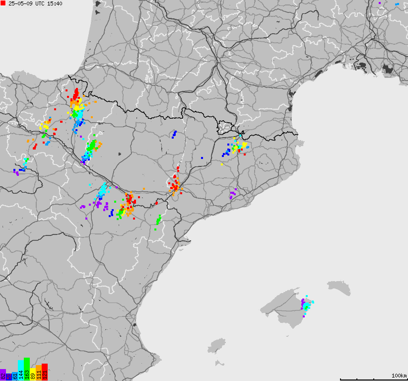 Mapa wyładowań atmosferycznych Hiszpanii, Portugalii