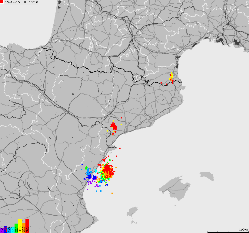 Mapa wyładowań atmosferycznych Hiszpanii, Portugalii