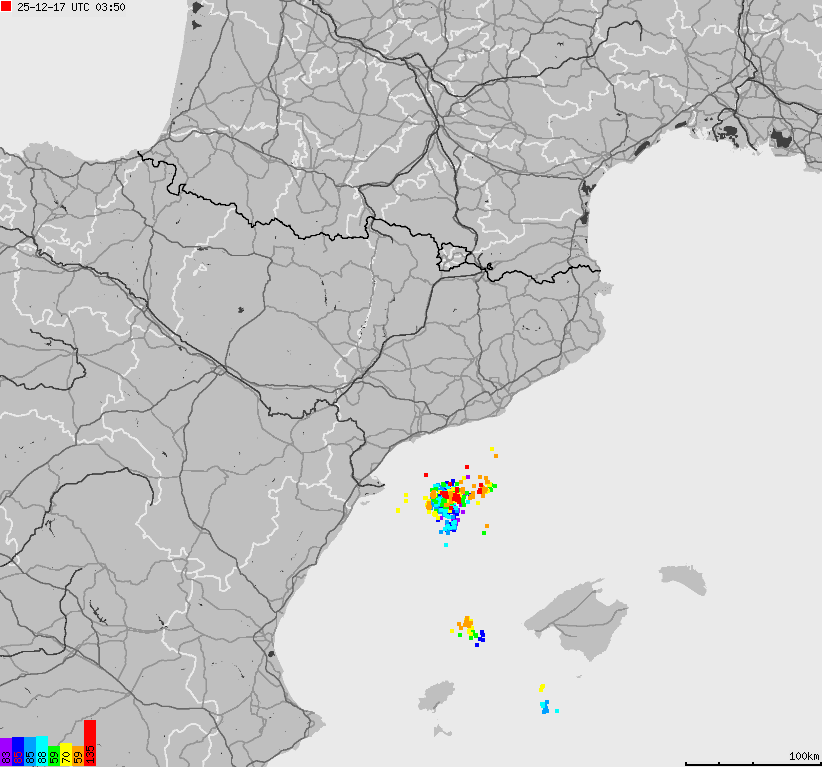 Mapa wyładowań atmosferycznych Hiszpanii, Portugalii