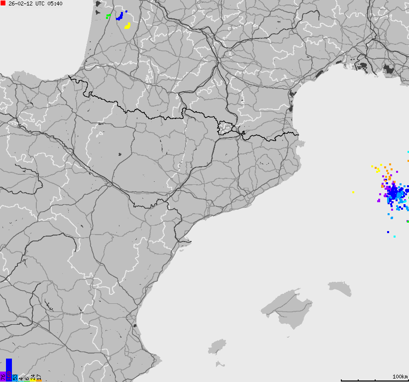 Mapa wyładowań atmosferycznych Hiszpanii, Portugalii