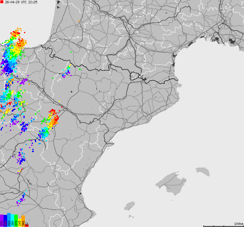 Mapa wyładowań atmosferycznych Hiszpanii, Portugalii