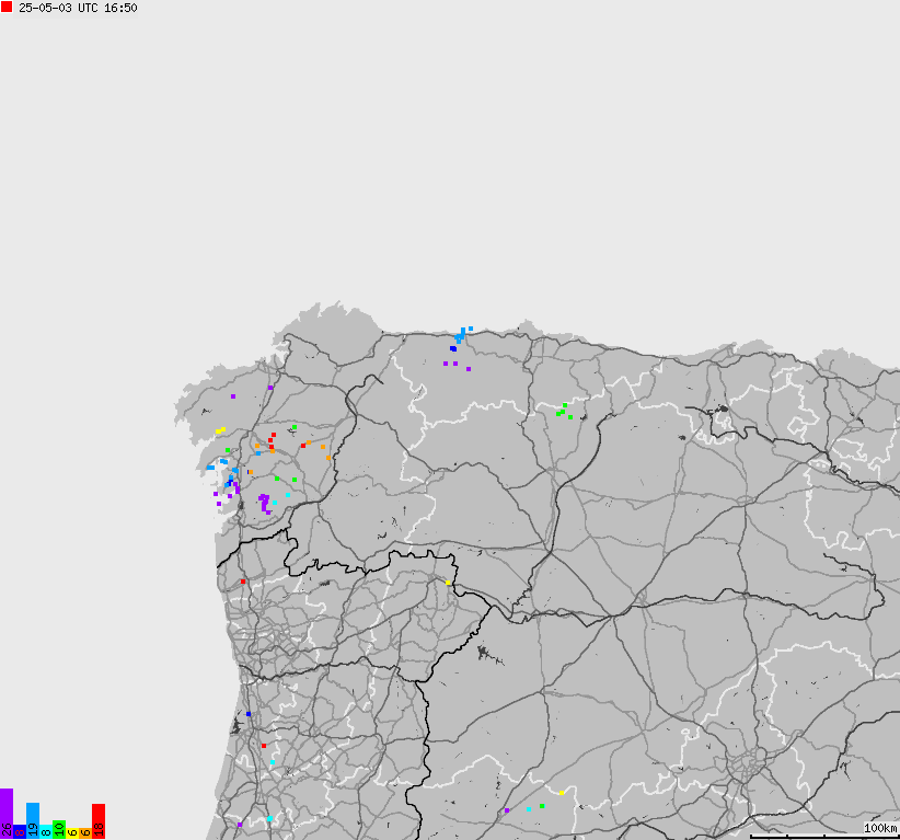 Map of lightnings Spain, Portugal