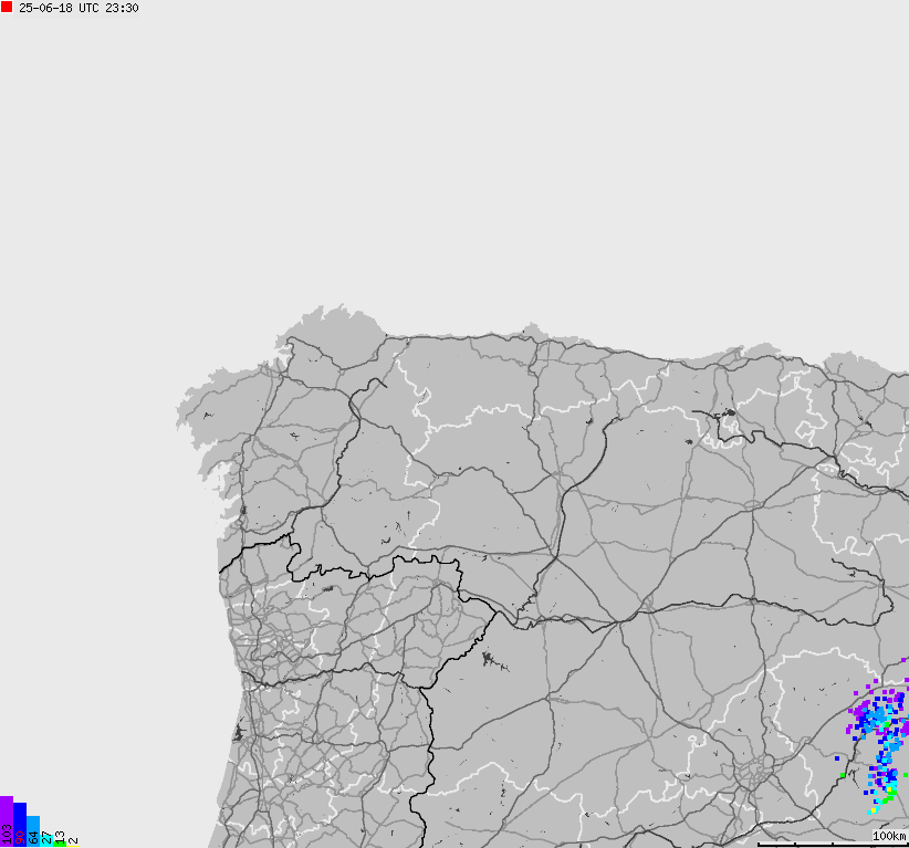 Mapa wyładowań atmosferycznych Hiszpanii, Portugalii