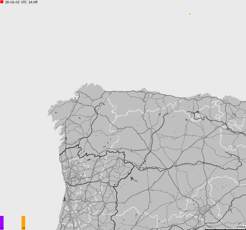 Map of lightnings Spain, Portugal