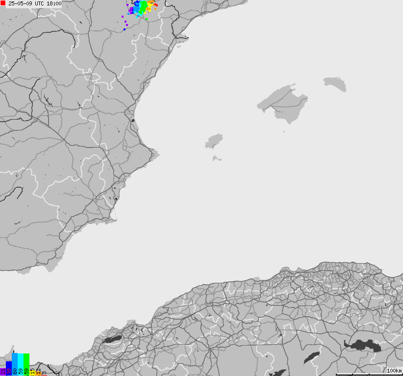 Mapa wyładowań atmosferycznych Hiszpanii, Portugalii