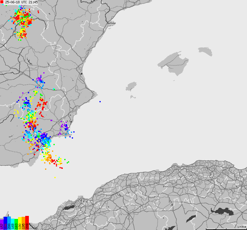 Mapa wyładowań atmosferycznych Hiszpanii, Portugalii