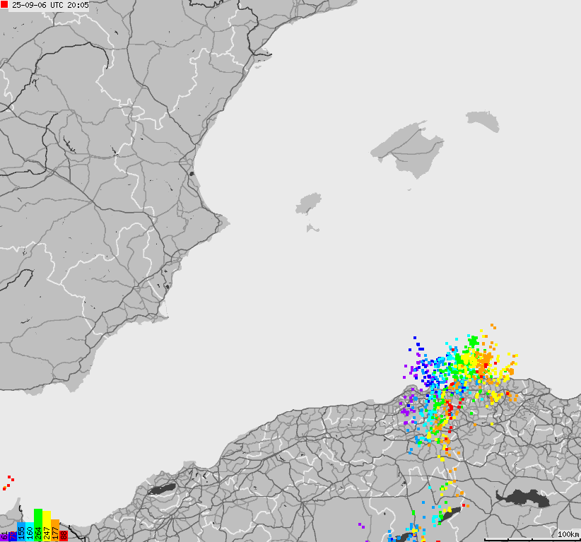 Map of lightnings Spain, Portugal