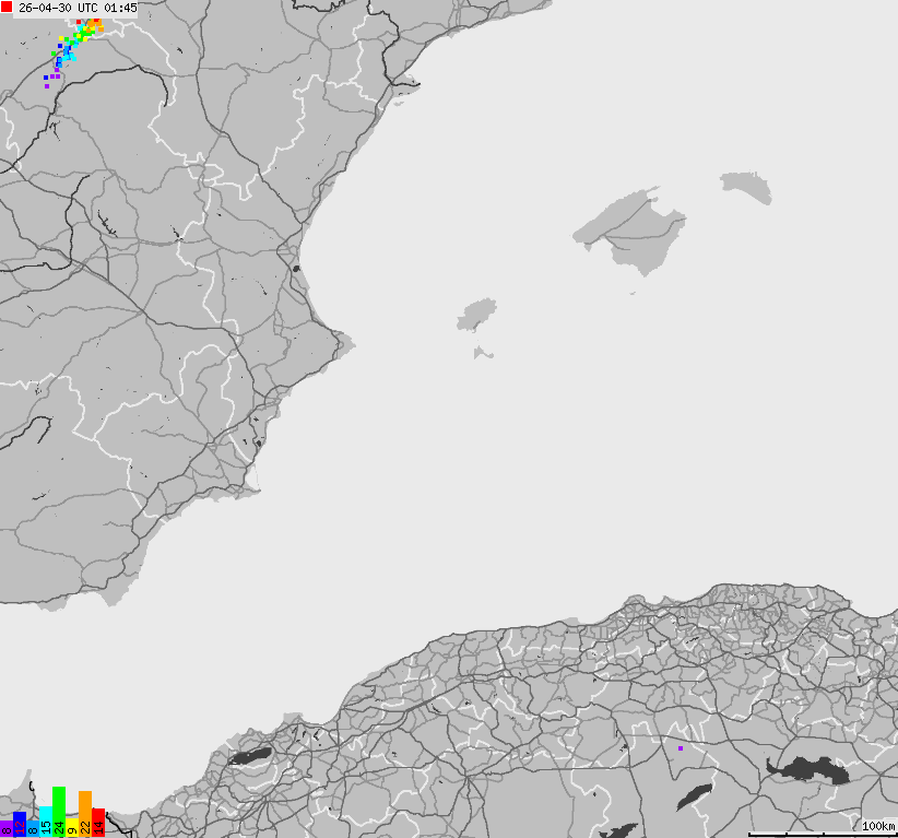 Mapa wyładowań atmosferycznych Hiszpanii, Portugalii