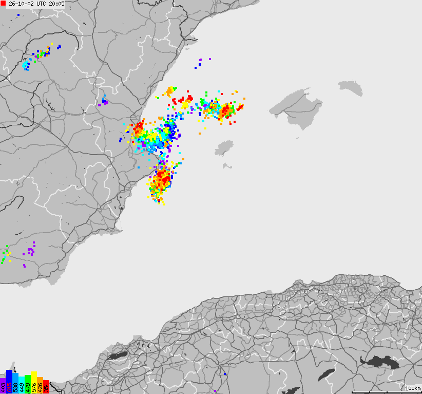 Map of lightnings Spain, Portugal