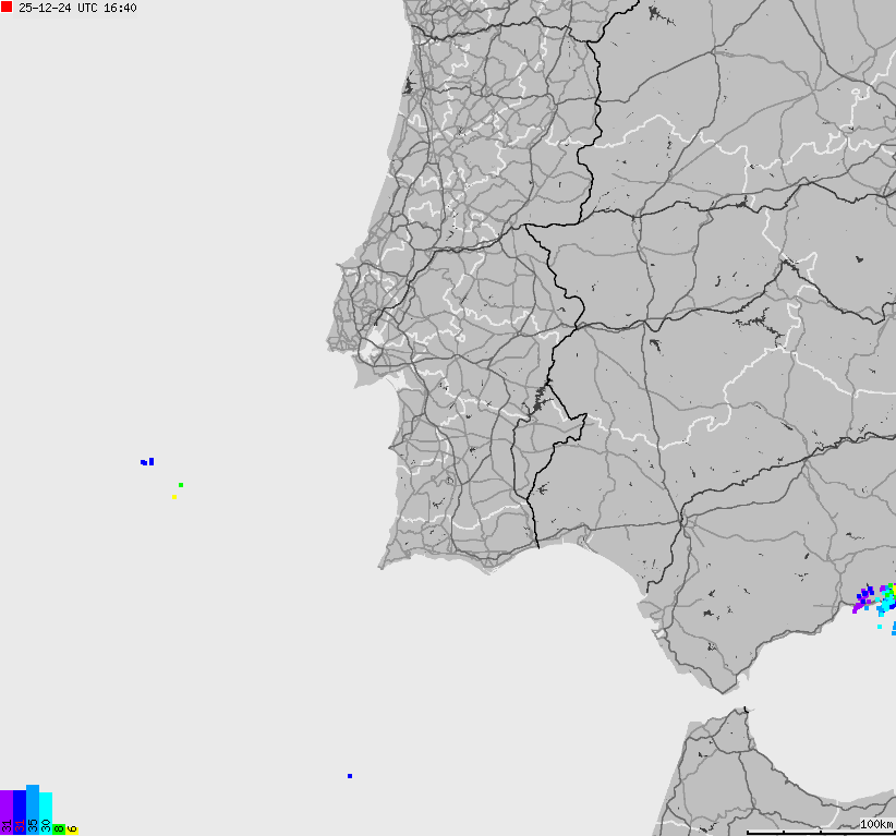 Mapa wyładowań atmosferycznych Hiszpanii, Portugalii