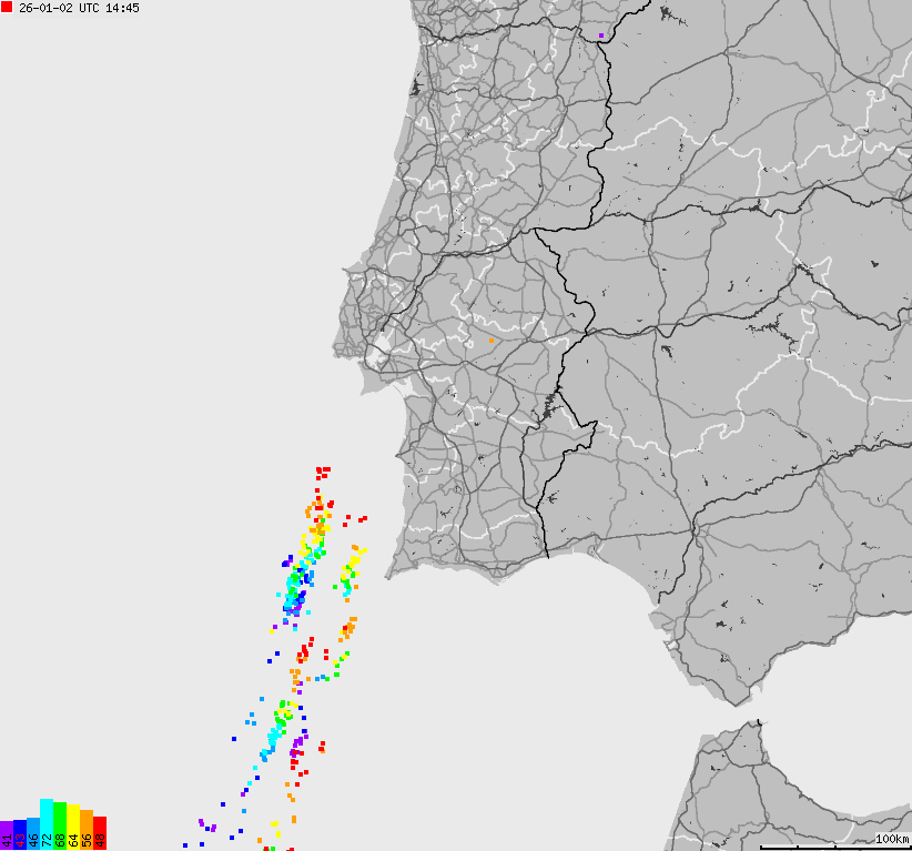 Map of lightnings Spain, Portugal