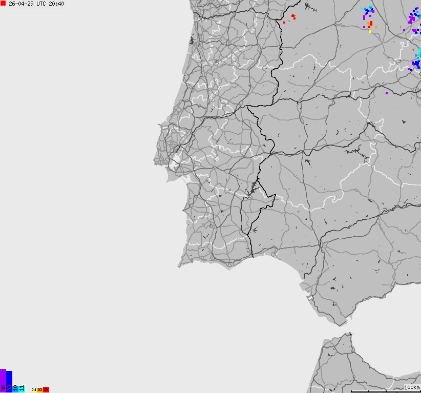 Mapa wyładowań atmosferycznych Hiszpanii, Portugalii