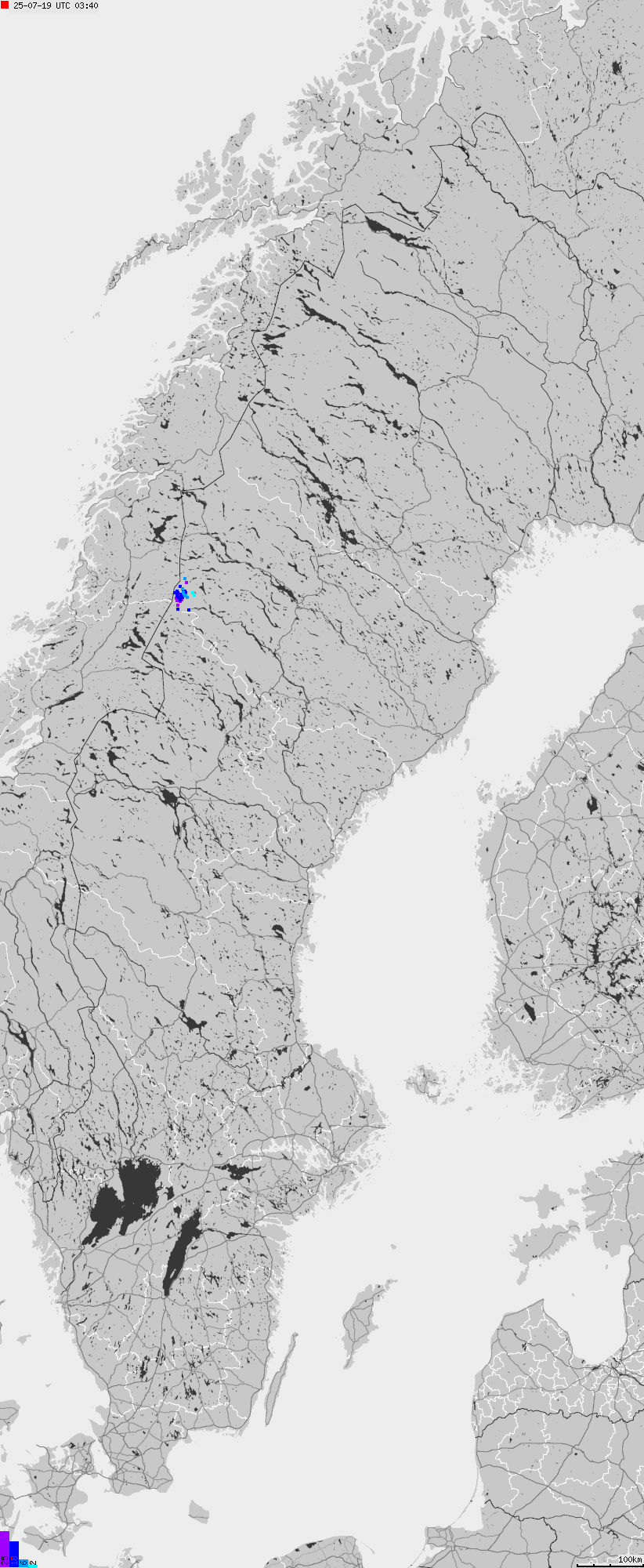 Map of lightnings across Sweden