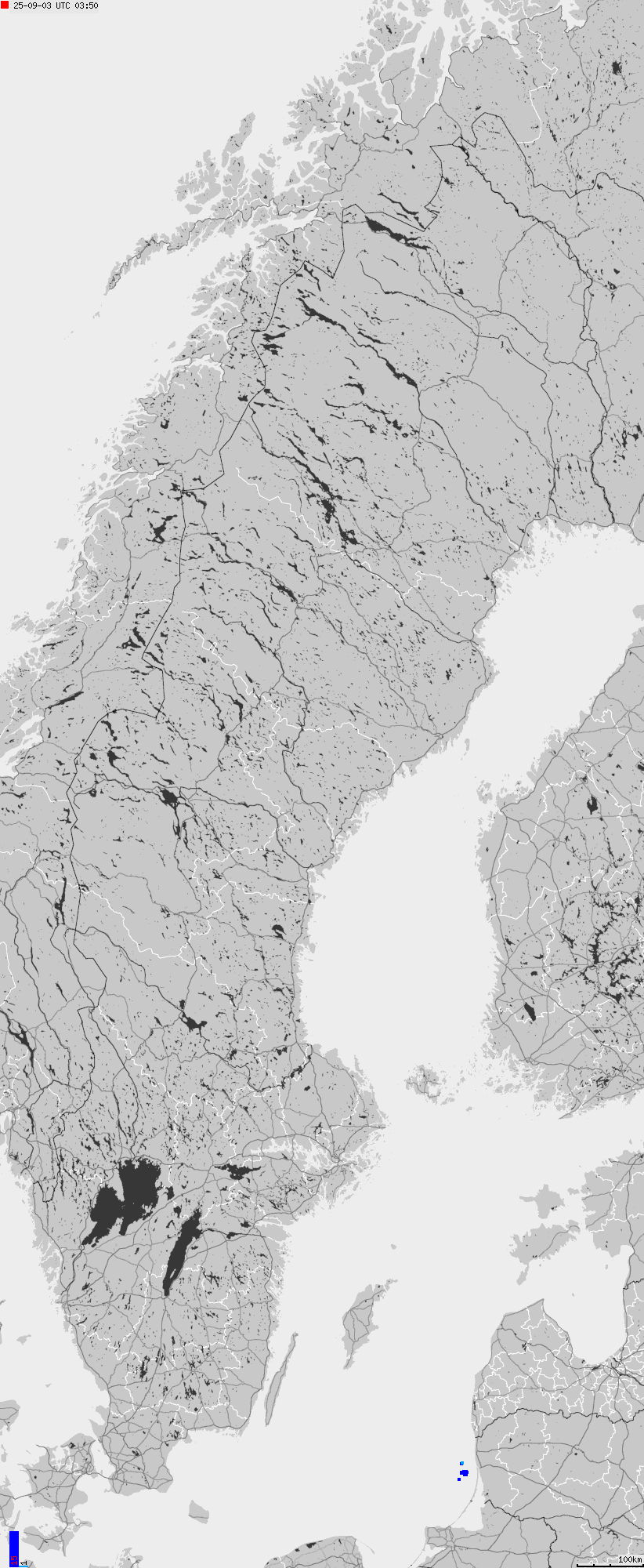 Mapa wyładowań atmosferycznych na obszarze Szwecji