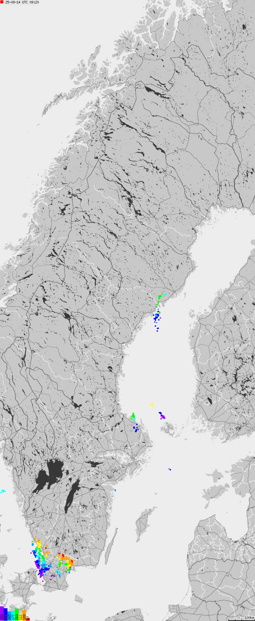 Map of lightnings across Sweden