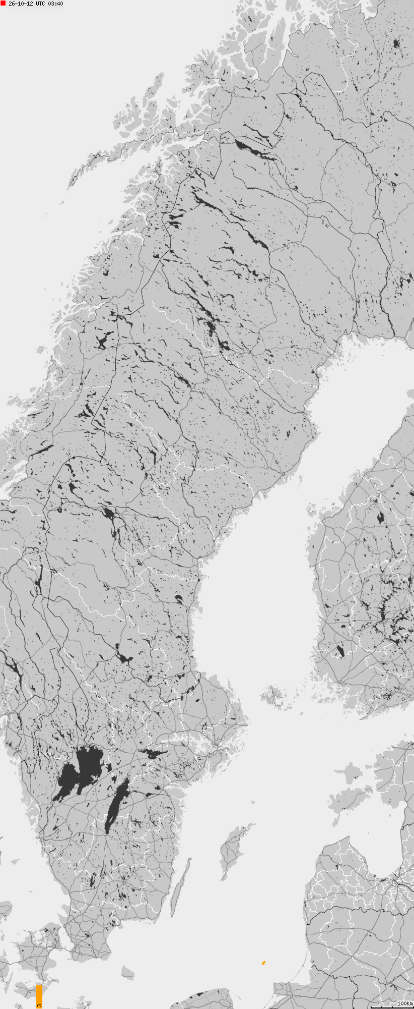 Mapa wyładowań atmosferycznych na obszarze Szwecji