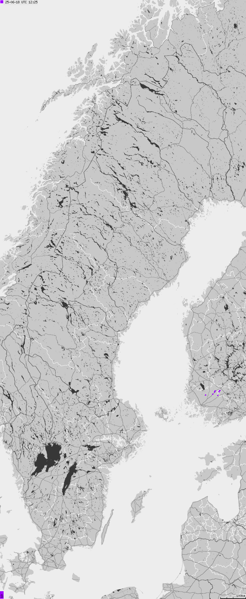 Mapa wyładowań atmosferycznych na obszarze Szwecji
