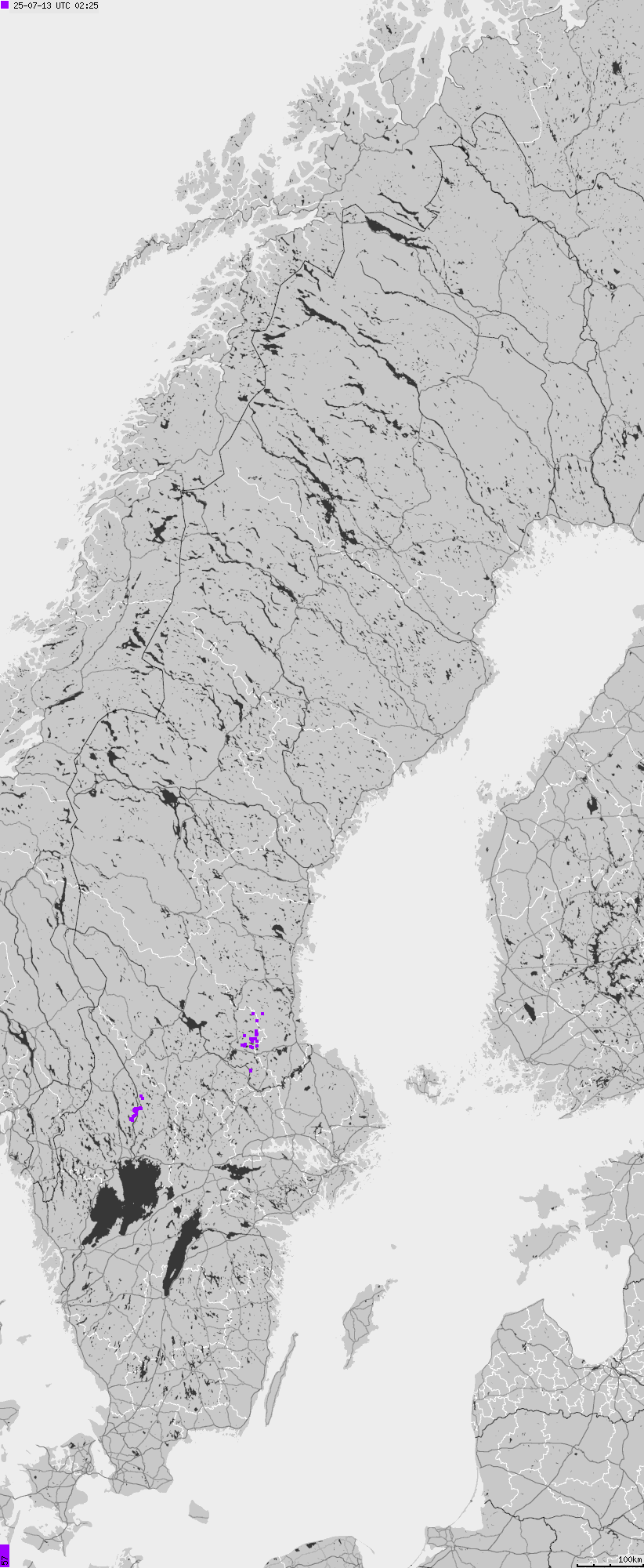 Map of lightnings across Sweden