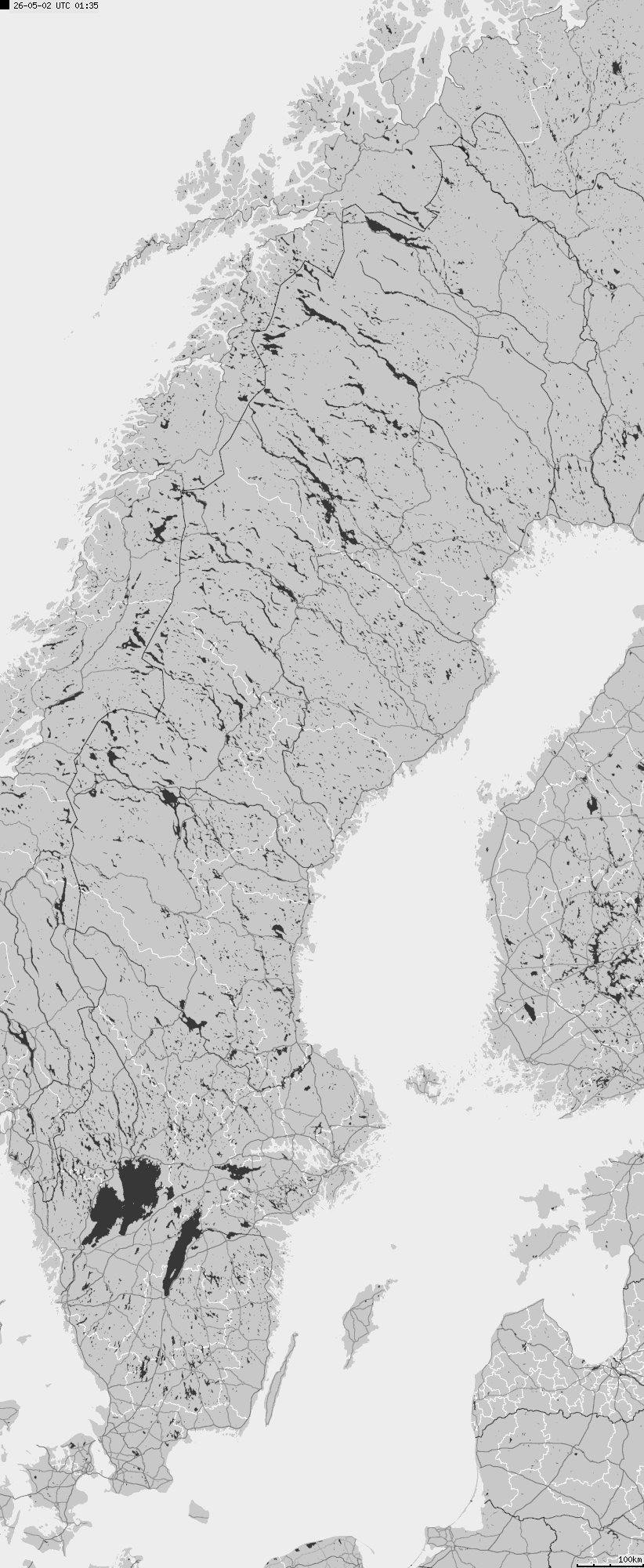 Map of lightnings across Sweden